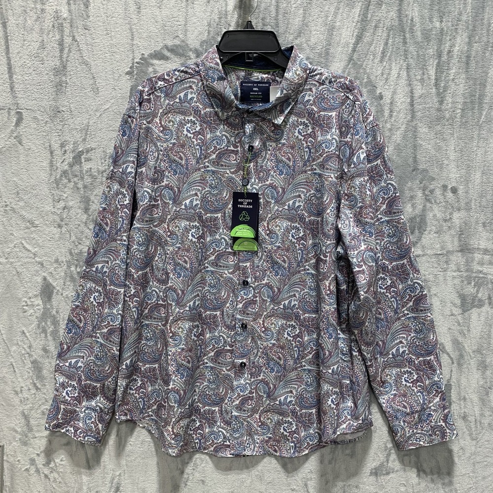 Society of Threads‎ Men's Button Up Shirt Performance Long Sleeve Paisley XXL